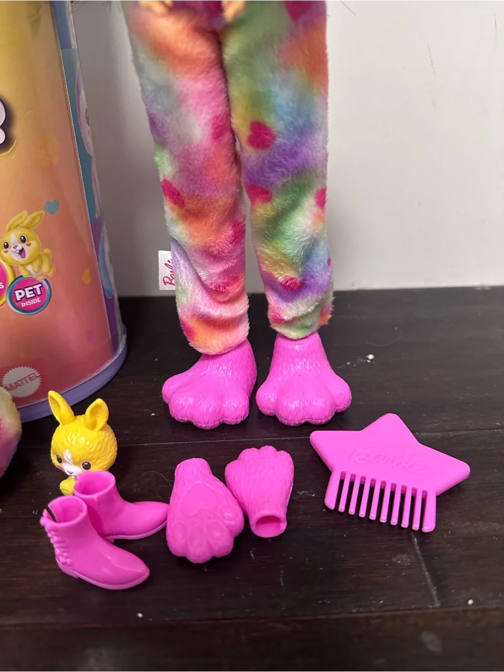 Barbie Doll in Rainbow Plush Pajamas with Bright Pink Accessories